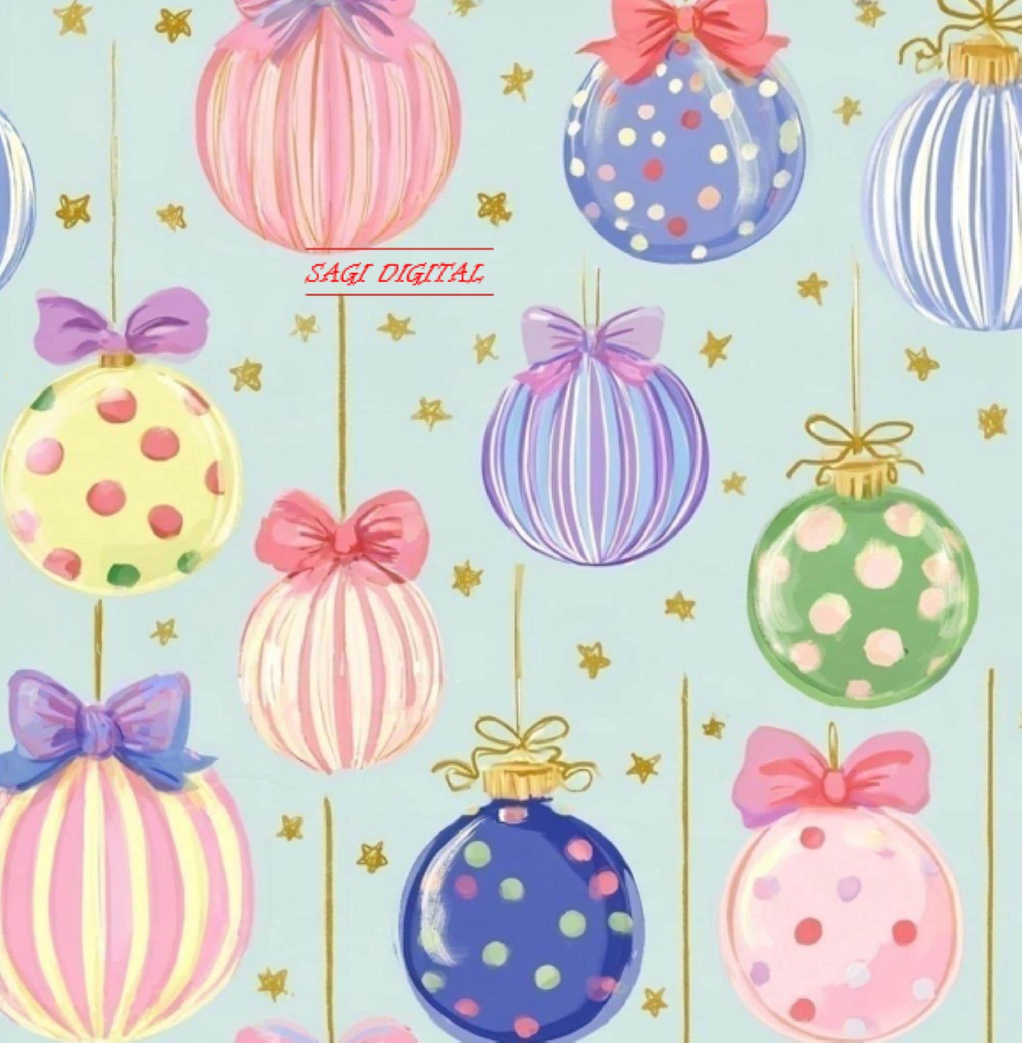 Bow Bauble Seamless Pattern, Christmas Ornament Fabric Design, Commercial Use