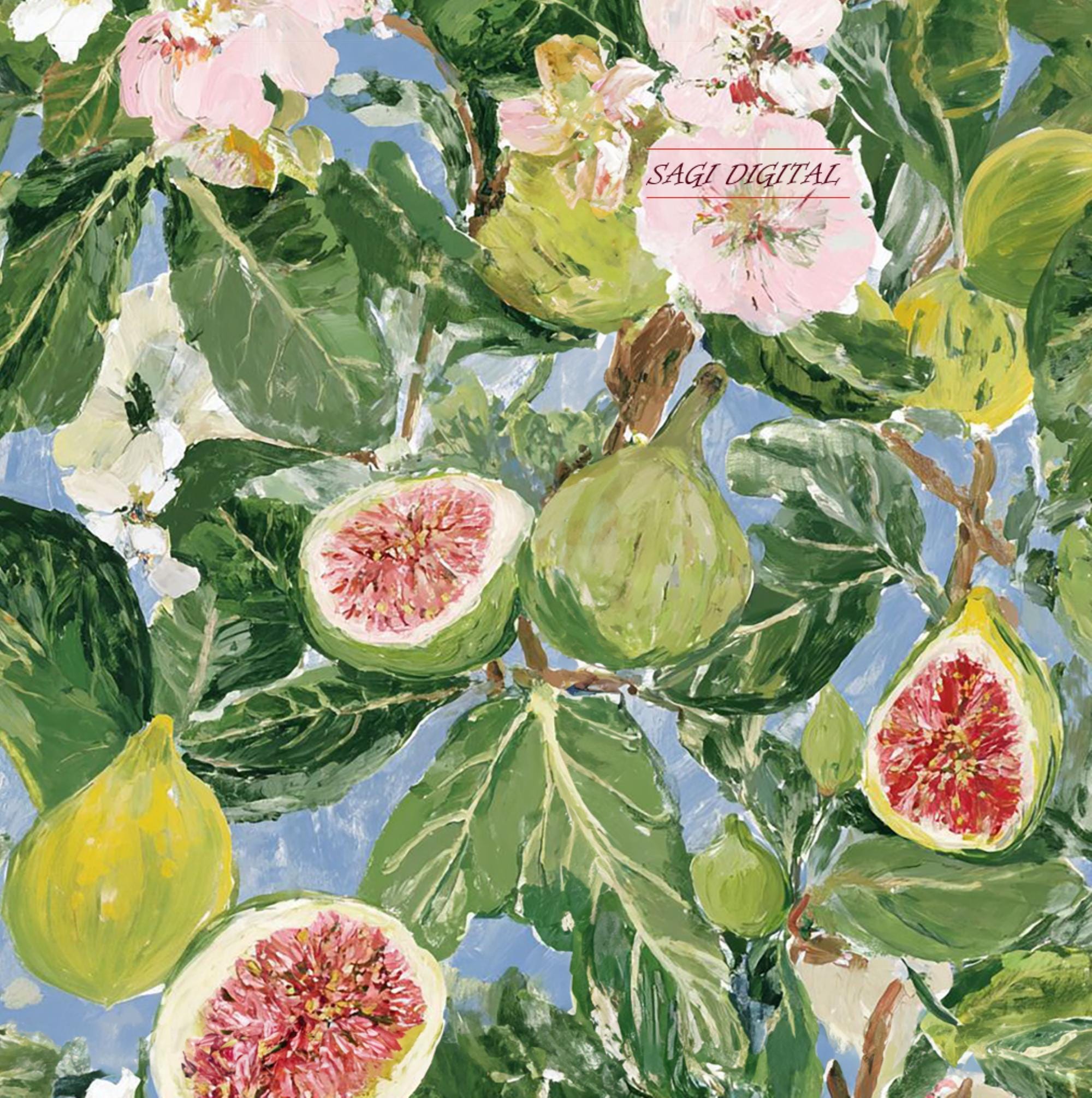 Fig Seamless Pattern, Painterly Mediterranean Fruit Floral Print, Commercial Use