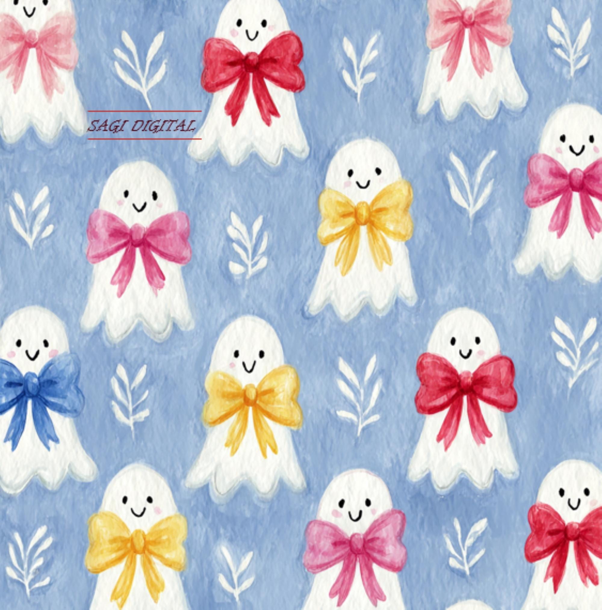 Halloween Ghost Bow Seamless Pattern, Halloween Nursery Decor, Commercial Use