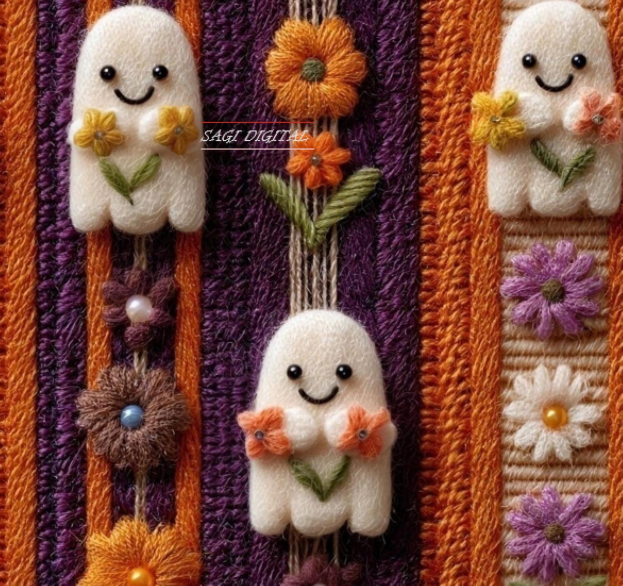 Halloween Ghost Seamless Pattern, Cottagecore Halloween Decor, Commercial Use