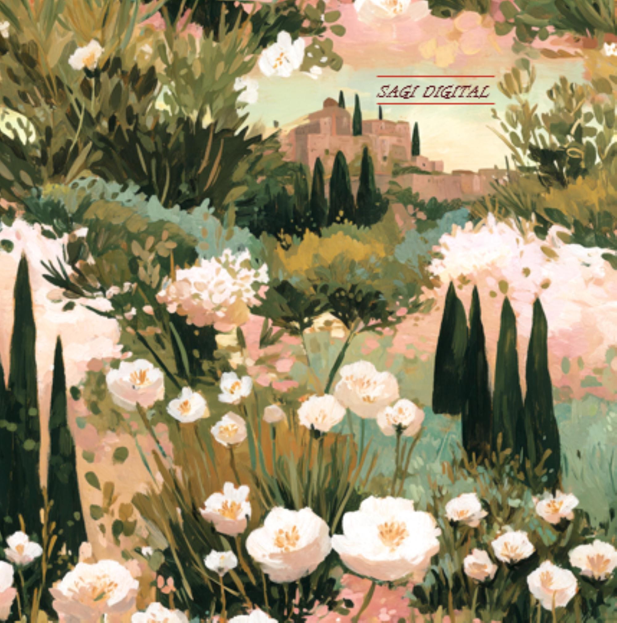 Mediterranean Garden Seamless Pattern, Gouache Floral Fabric Design, Commercial Use