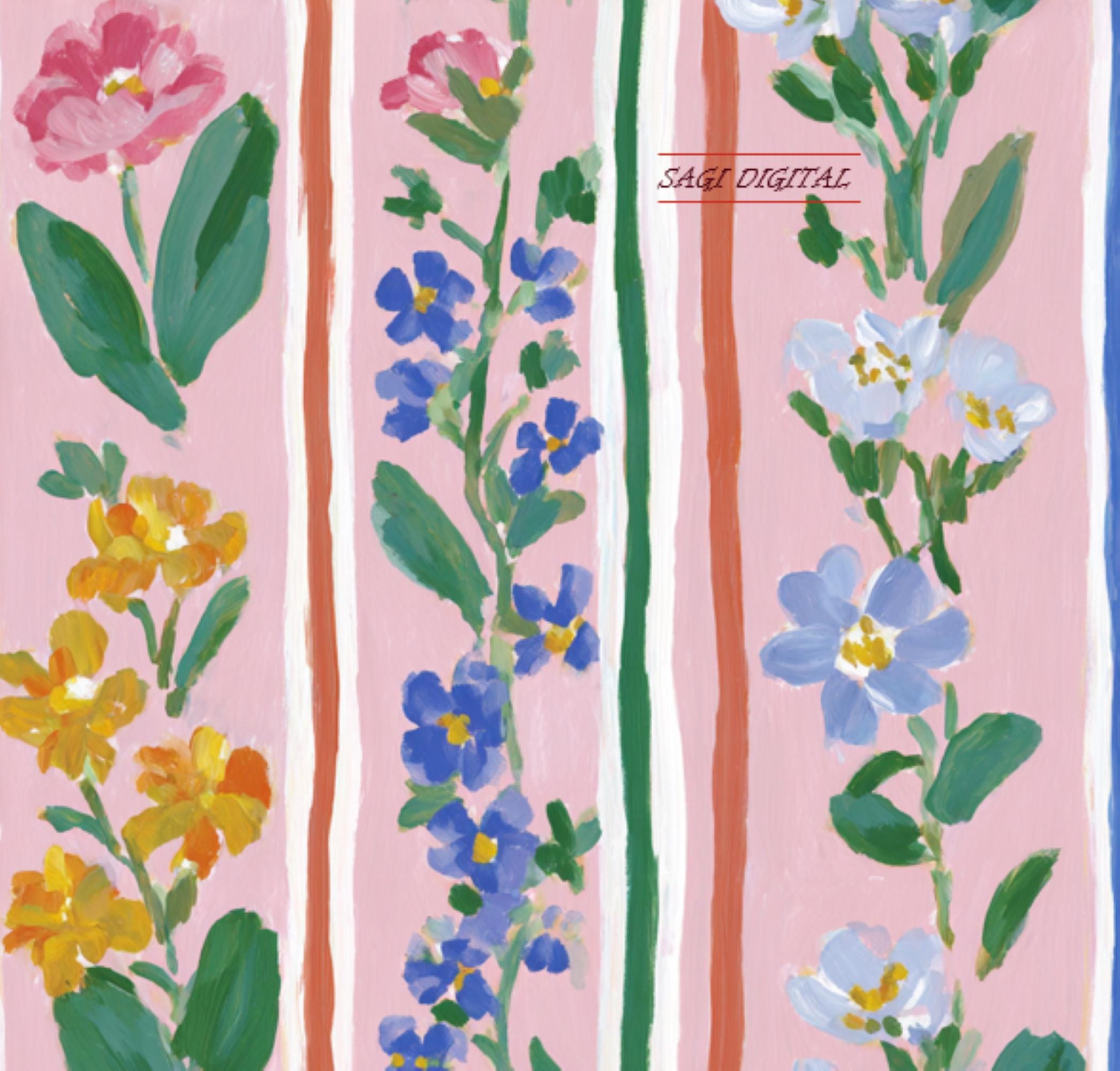 Pastel Floral Stripe Seamless Pattern, Pink Cottagecore Wildflower Digital Paper, Commercial Use