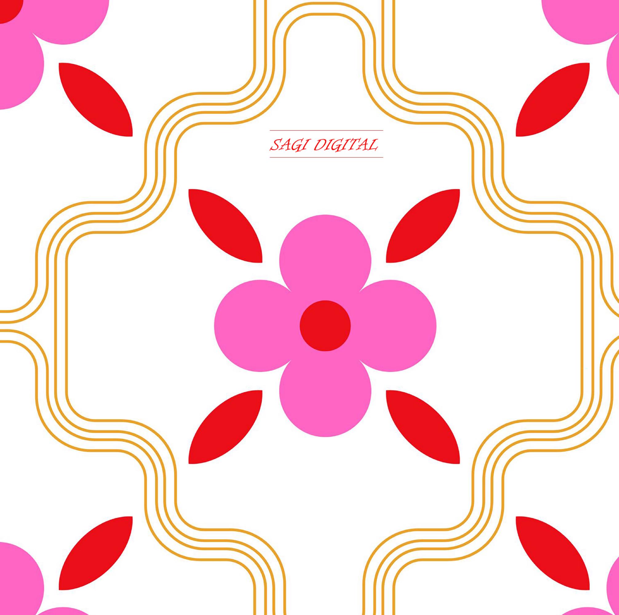 Retro Flower Tile Seamless Pattern—Mod Floral Fabric Design—Pink Red Geometric Lattice Decor - Commercial Use
