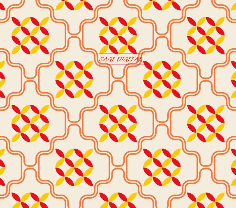 Retro Petal Tile Seamless Pattern—70s Geometric Fabric Design—Red Yellow Orange Lattice Decor - Commercial Use