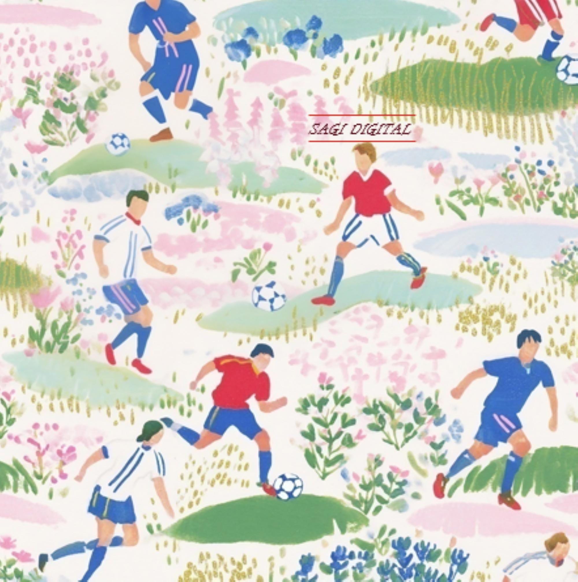Watercolor Football Seamless Pattern, Soccer Toile Fabric Design, Botanical Preppy Sports Nursery Decor, Commercial Use