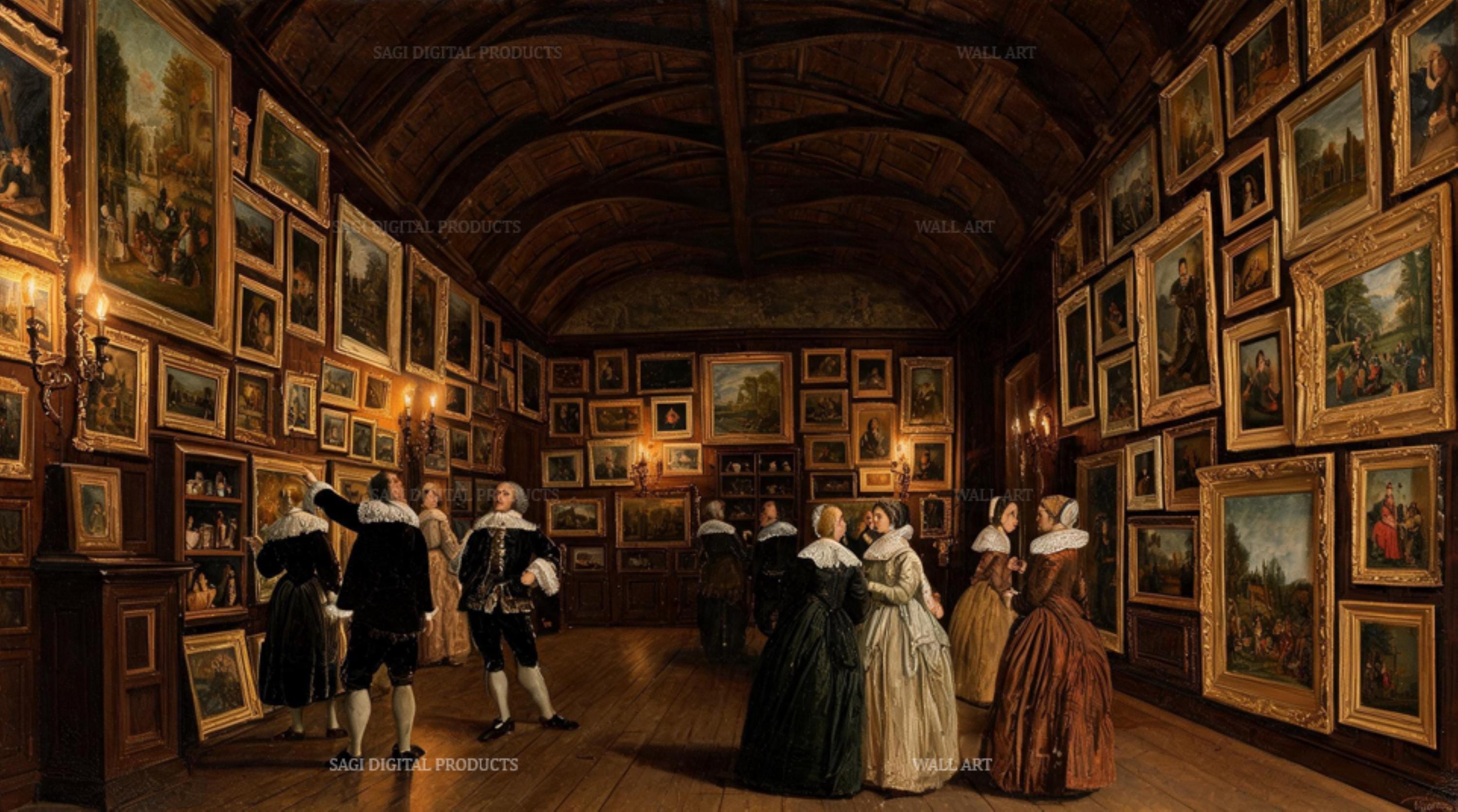 Baroque Art Gallery Interior Digital Print, Vintage Museum Wall Art Decor