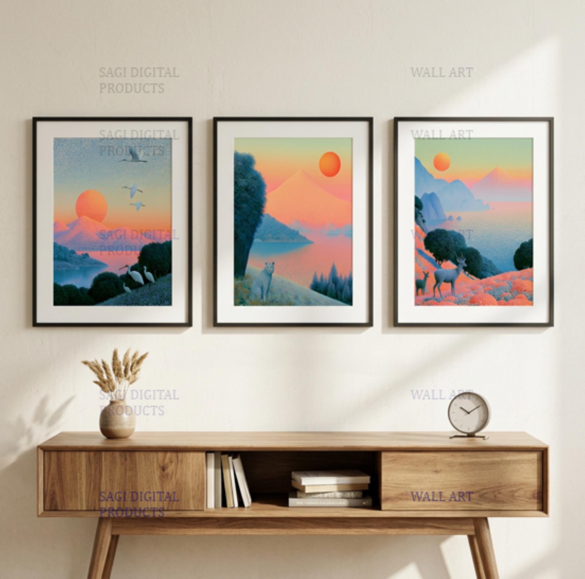 Dreamy Wildlife Print Set, Triptych Wall Art Bundle, Digital Download, Printable