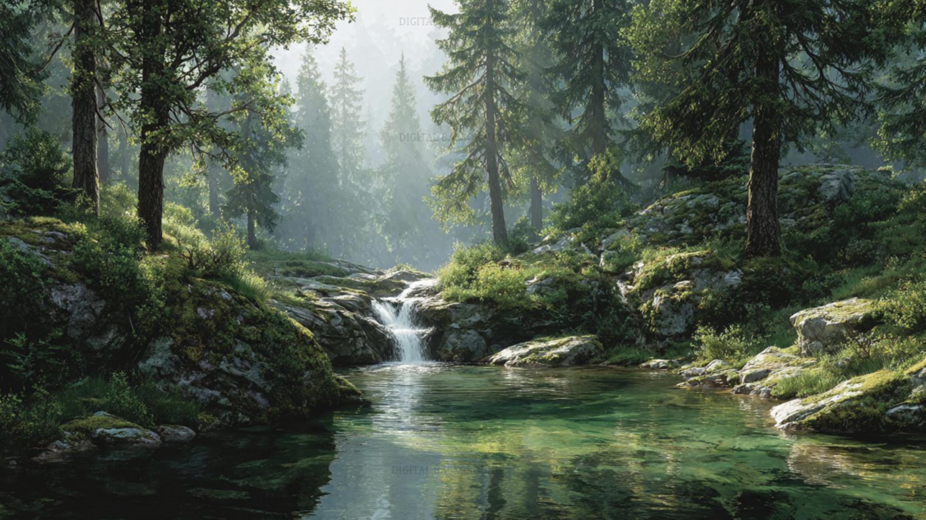 Forest Stream Videoconference Background, Realistic Nature Professional Virtual Office, Instant Digital Download Background