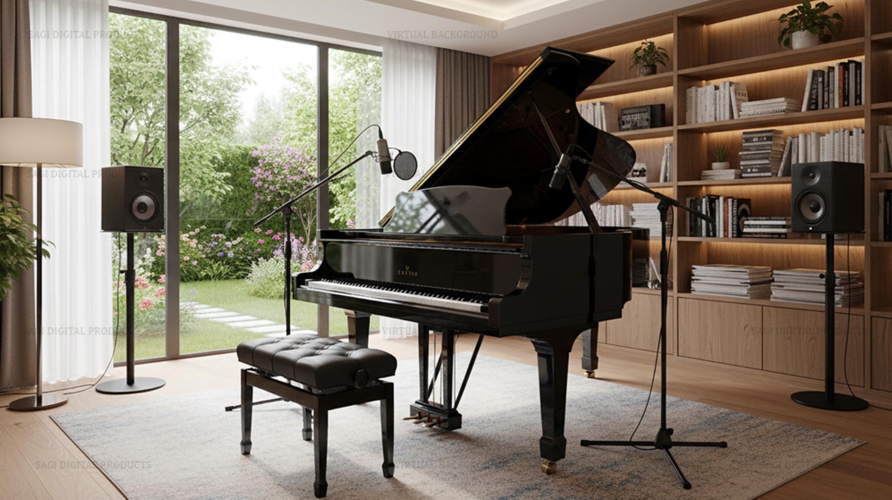 Grand Piano Studio Virtual Background, Music Teacher Decor (Digital Download)