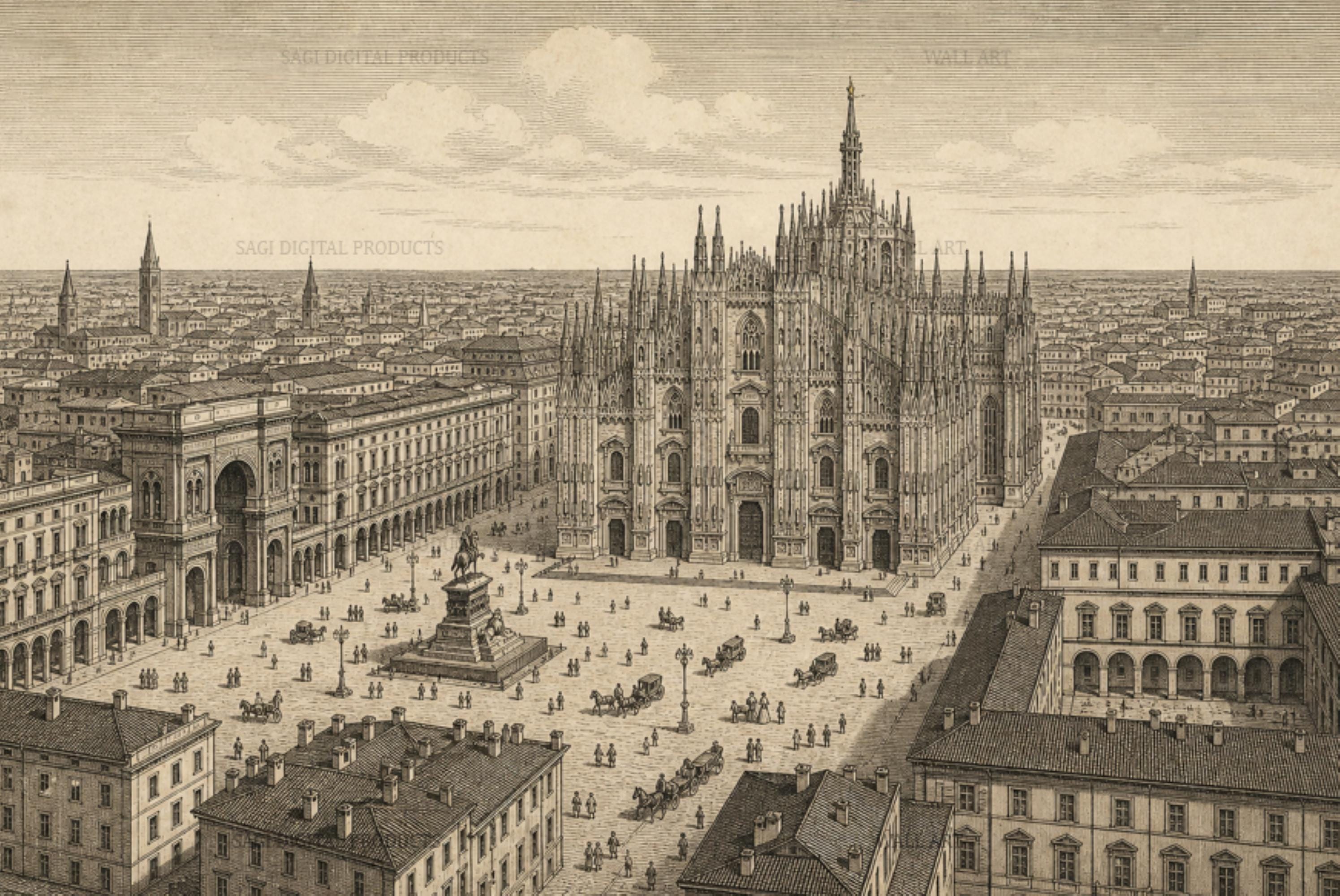 Milan Duomo Cathedral Vintage Engraving Wall Art Print Instant Download