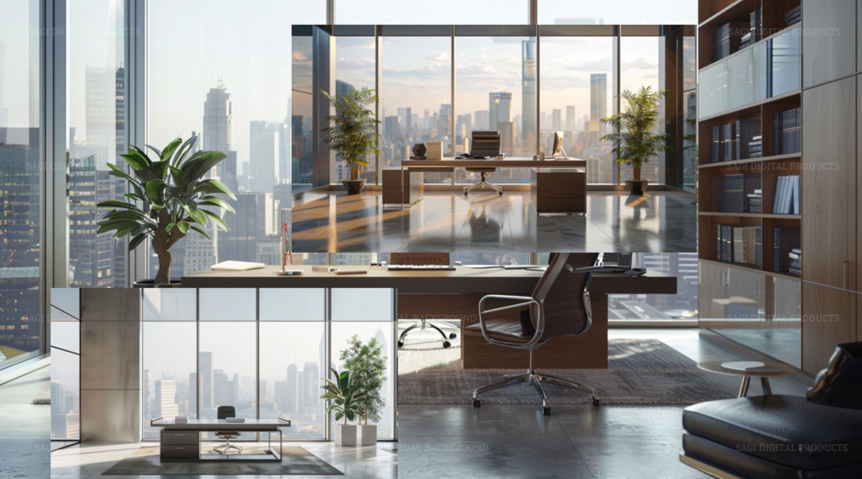 Modern Office Zoom Backgrounds, Minimalist Interior Virtual Pack (4 Designs)
