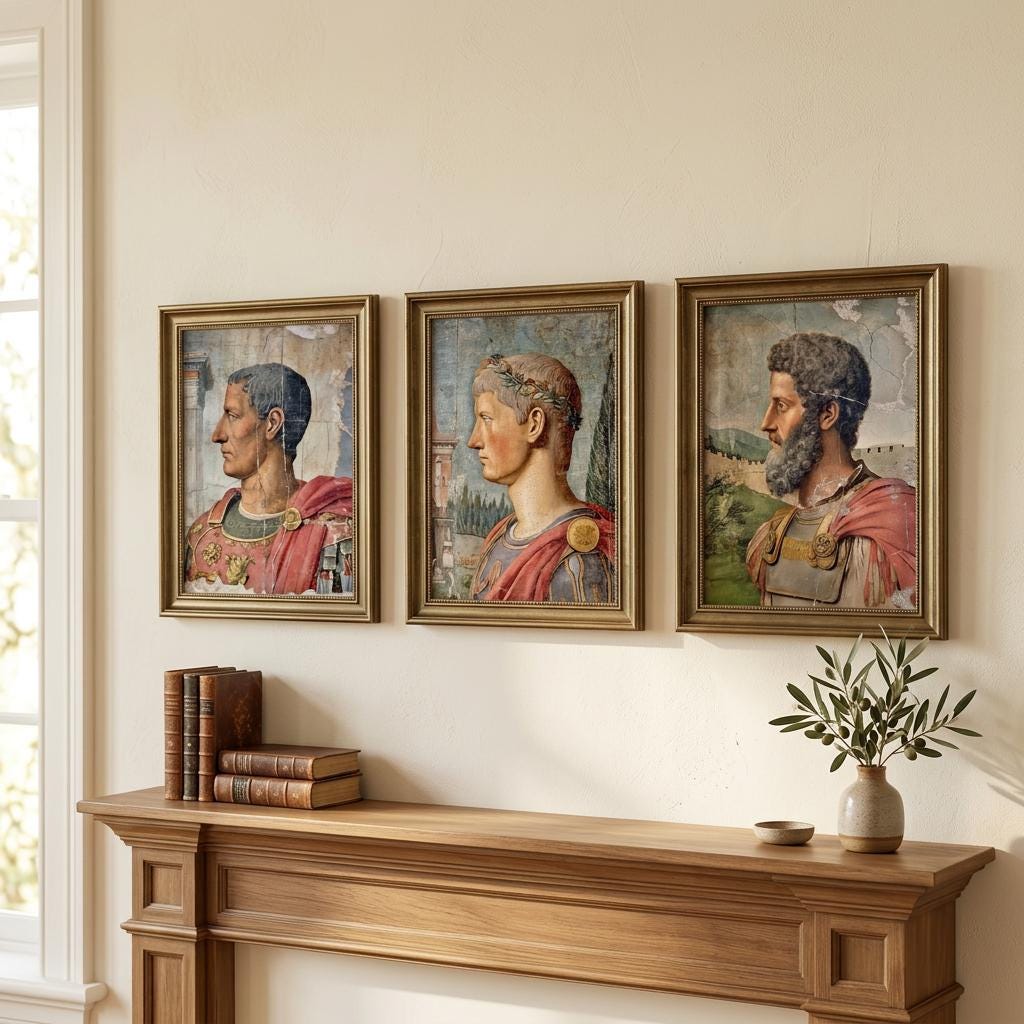 Roman Emperor Print Triptych, Ancient Rome Wall Art, Digital Download, Printable