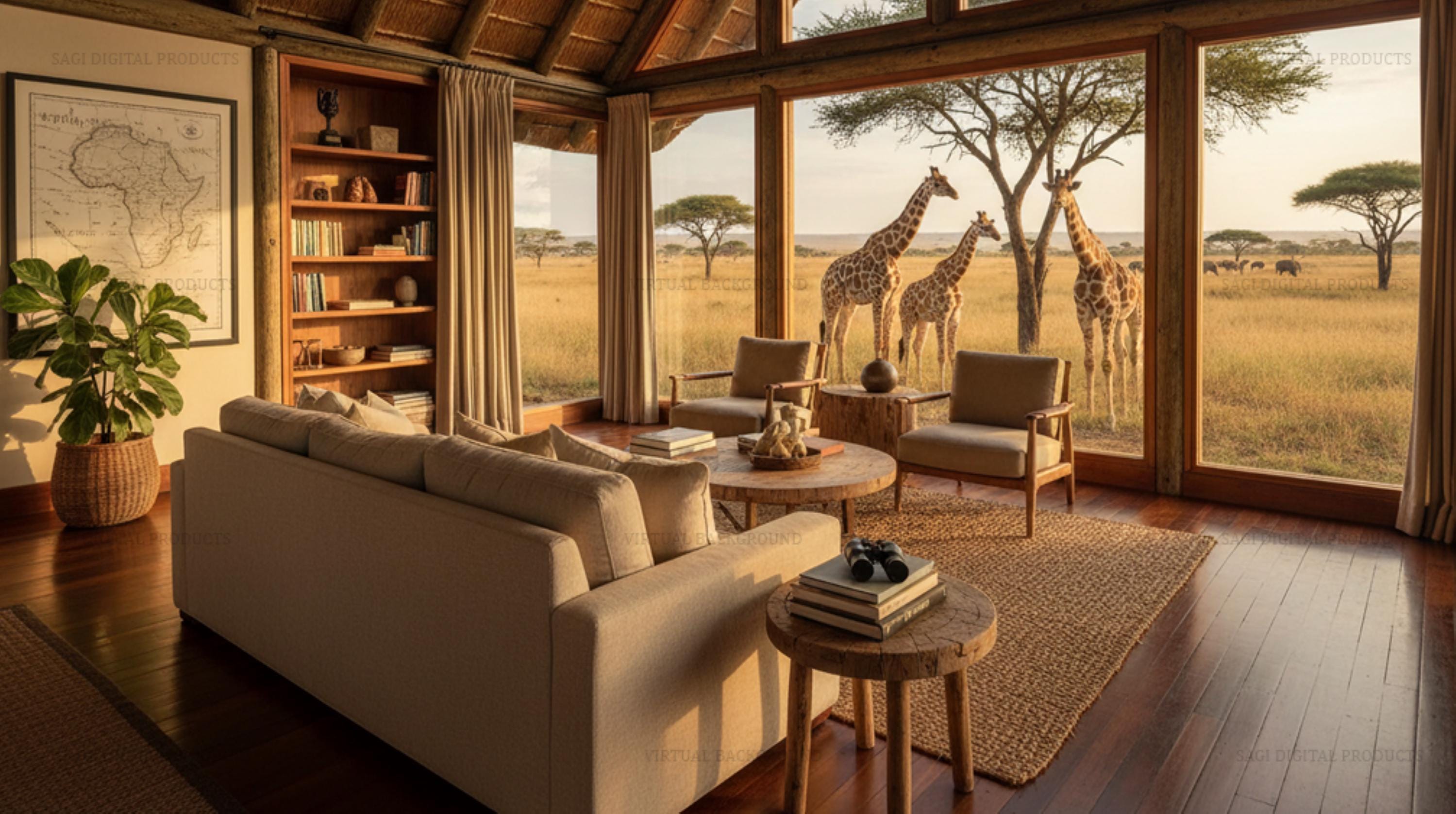 Safari Lodge Virtual Background, Giraffe Savanna View, Professional Videoconference (Digital Download)