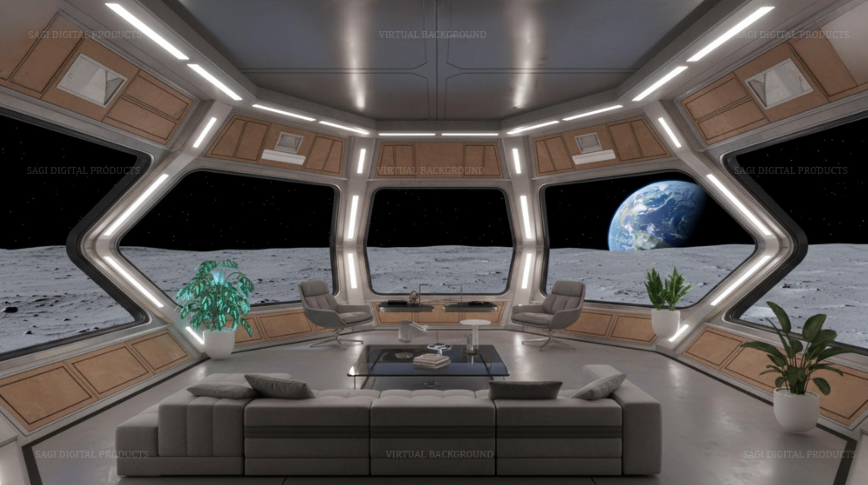 Sci-Fi Moon Base  Professional Virtual Background, Futuristic Space Station Office for Videoconferences