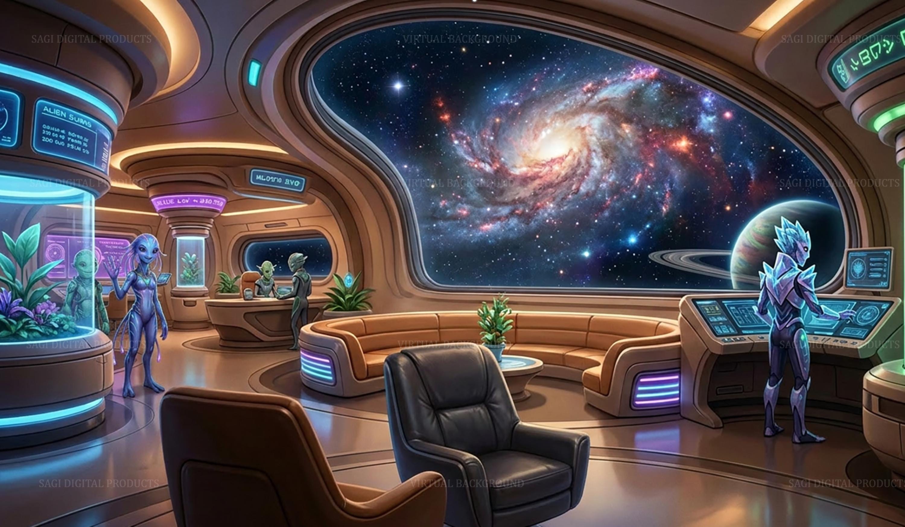 Sci-Fi Spaceship Virtual Background, Alien Galaxy Viewport, Digital Download