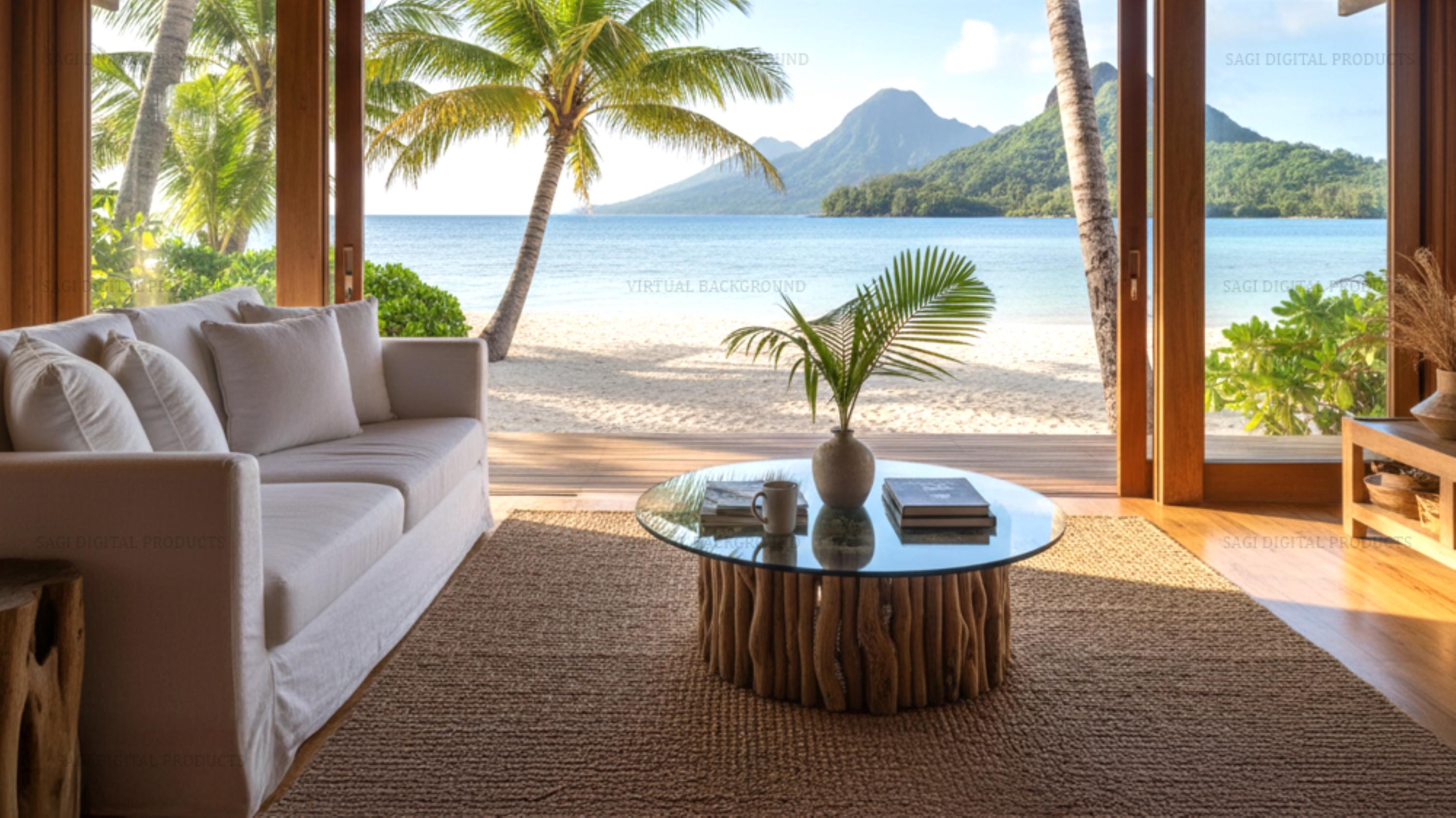 Tropical Beach Professional Virtual Background, Sea View Videoconference Office