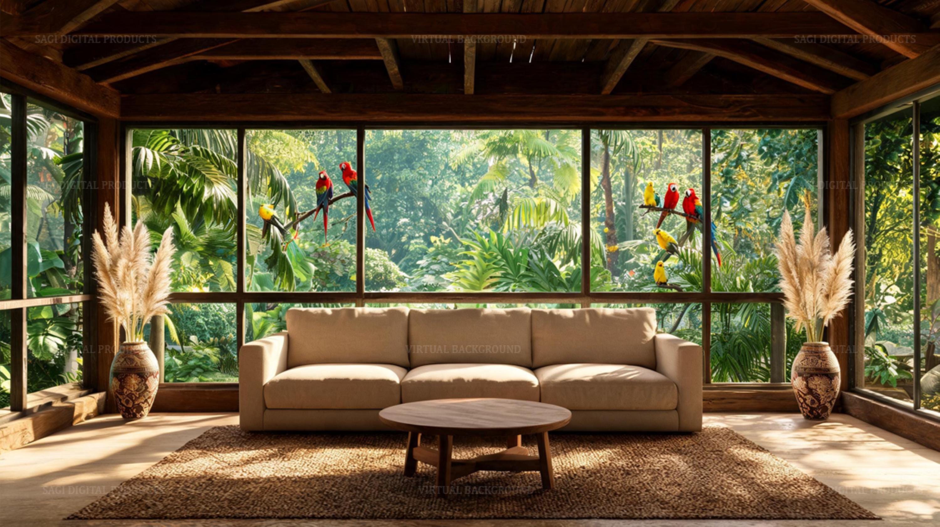 Tropical Jungle Parrot Living Room Virtual Background
